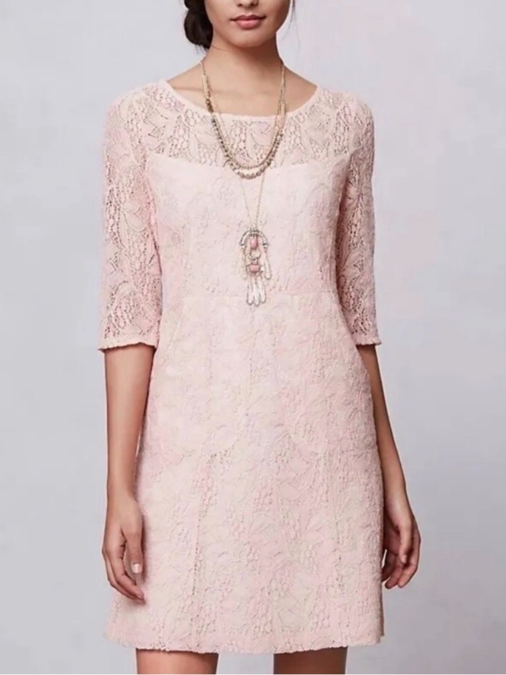 Maeve Anthropologie Pink Lace Sleeve Shift Dress